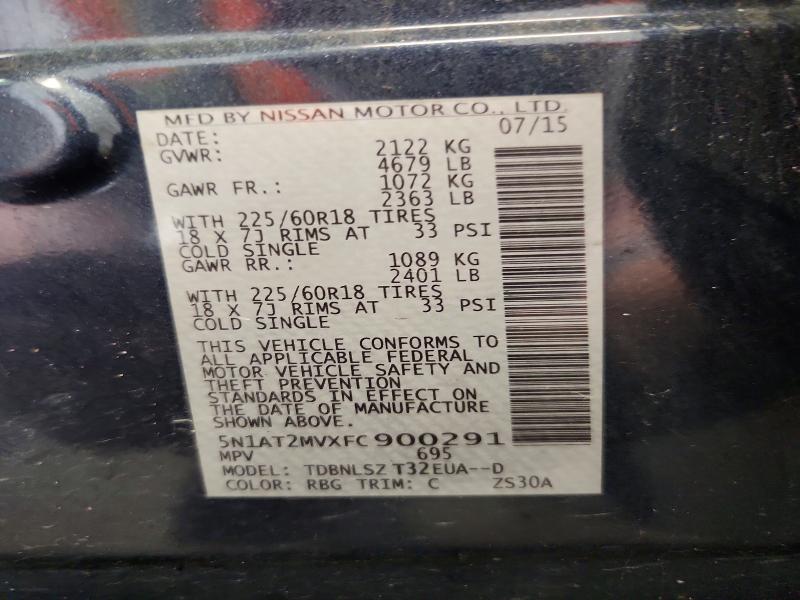 61576546 :رقم المزاد ، 5N1AT2MVXFC900291 vin ، 2015 Nissan Rogue مزاد بيع