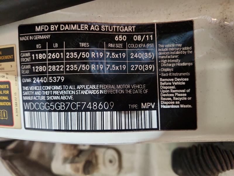 62967916 :رقم المزاد ، WDCGG5GB7CF748609 vin ، 2012 Mercedes-benz Glk مزاد بيع