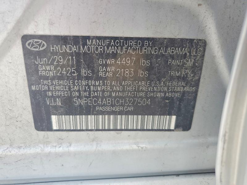 2012 Hyundai Sonata მანქანა იყიდება აუქციონზე, vin: 5NPEC4AB1CH327504, აუქციონის ნომერი: 59173186