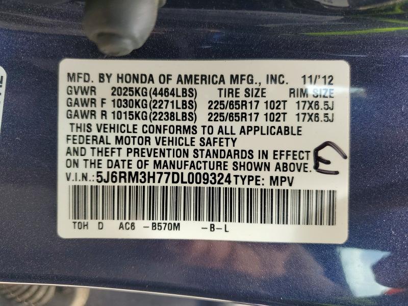 61528706 :رقم المزاد ، 5J6RM3H77DL009324 vin ، 2013 Honda Cr-v مزاد بيع