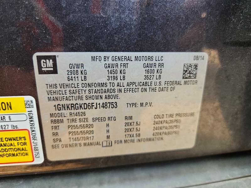 2015 Chevrolet Traverse მანქანა იყიდება აუქციონზე, vin: 1GNKRGKD6FJ148753, აუქციონის ნომერი: 85974045