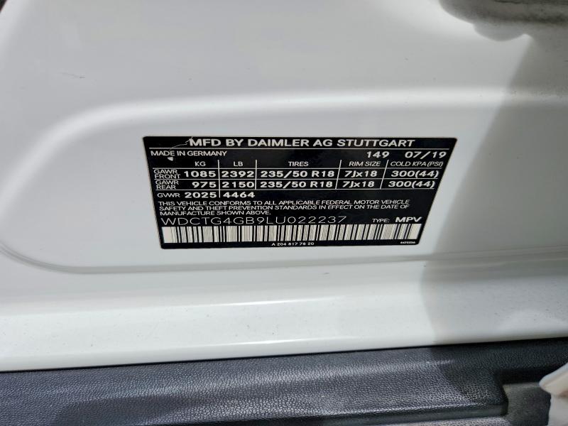 60491376 :رقم المزاد ، WDCTG4GB9LU022237 vin ، 2020 Mercedes-benz Gla مزاد بيع