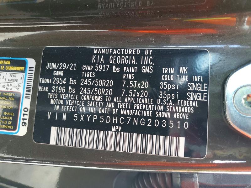 2022 Kia Telluride მანქანა იყიდება აუქციონზე, vin: 5XYP5DHC7NG203510, აუქციონის ნომერი: 58837216