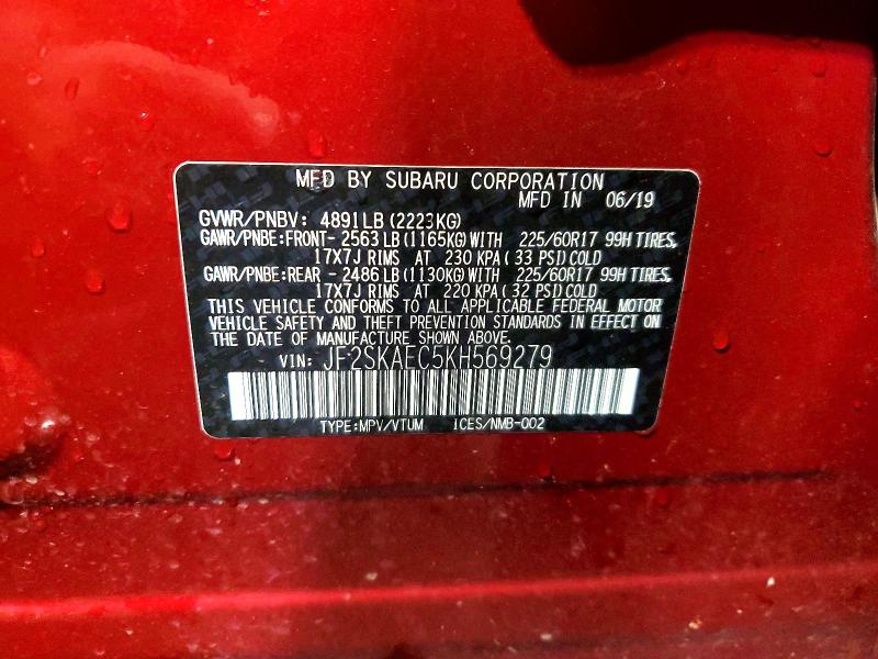 Aukcja sprzedaży 2019 Subaru Forester, vin: JF2SKAEC5KH569279, numer aukcji: 63326486