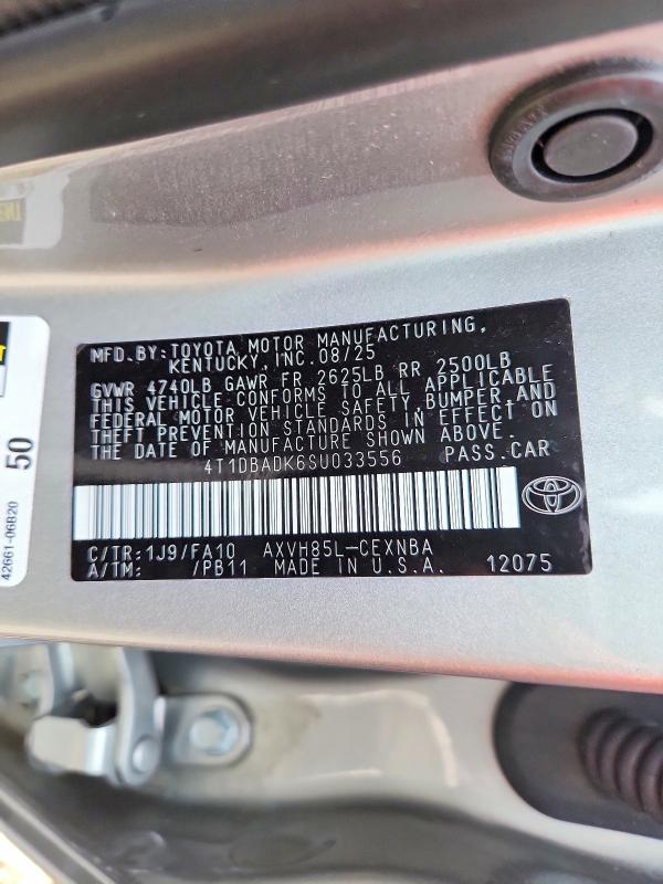 60931796 :رقم المزاد ، 4T1DBADK6SU033556 vin ، 2025 Toyota Camry مزاد بيع