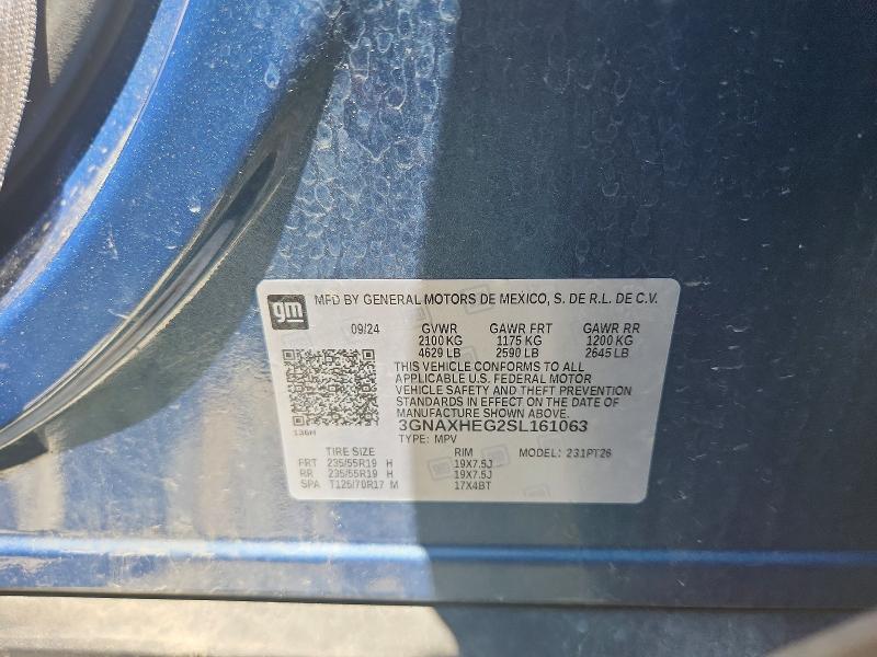 2025 Chevrolet Equinox მანქანა იყიდება აუქციონზე, vin: 3GNAXHEG2SL161063, აუქციონის ნომერი: 60285046