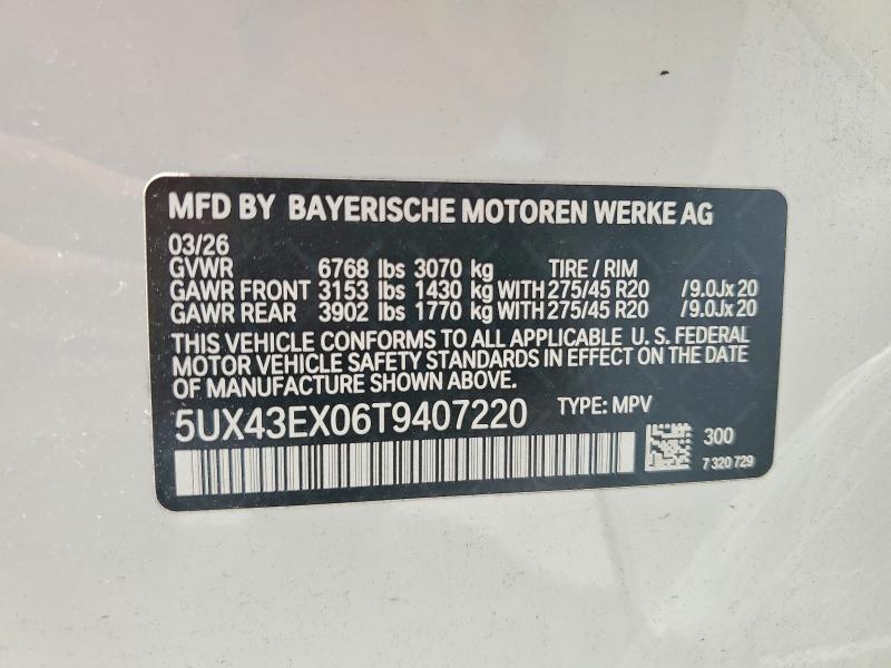 Продажа на аукционе авто 2026 Bmw X6, vin: 5UX43EX06T9407220, номер лота: 61290066