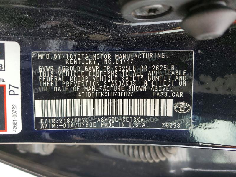 Aukcja sprzedaży 2017 Toyota Camry, vin: 4T1BF1FKXHU736627, numer aukcji: 61776476