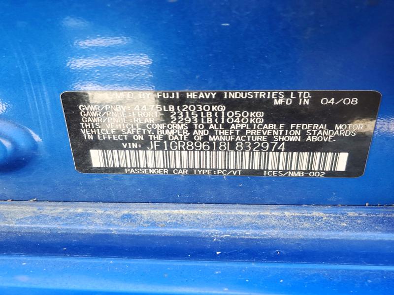 62062246 :رقم المزاد ، JF1GR89618L832974 vin ، 2008 Subaru Impreza مزاد بيع