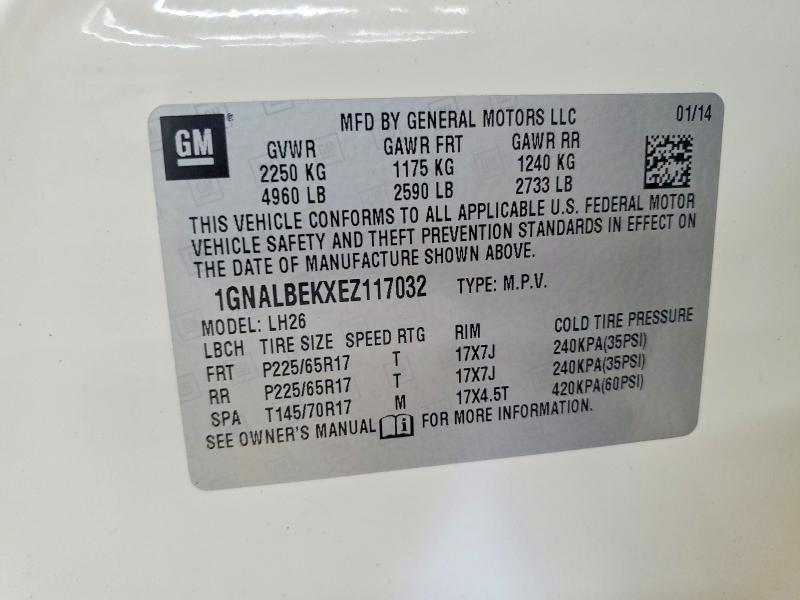 60627636 :رقم المزاد ، 1GNALBEKXEZ117032 vin ، 2014 Chevrolet Equinox مزاد بيع