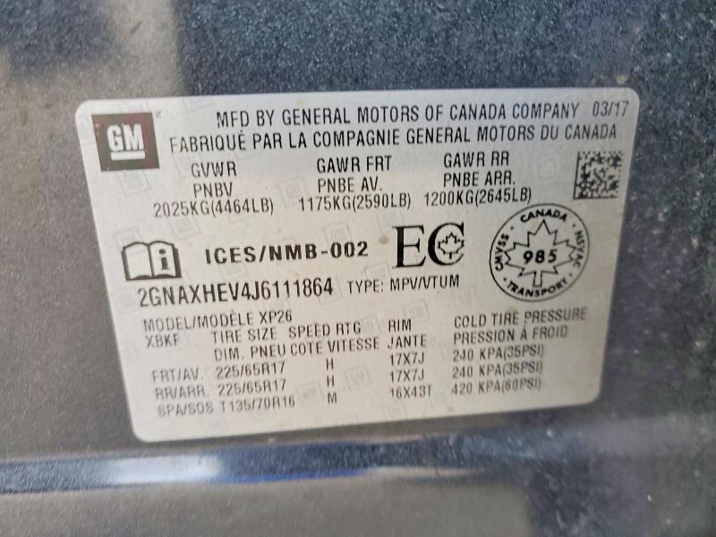 2018 Chevrolet Equinox მანქანა იყიდება აუქციონზე, vin: 2GNAXHEV4J6111864, აუქციონის ნომერი: 85615075