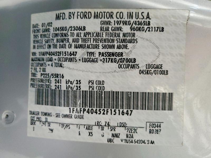 Продаж на аукціоні авто 2002 Ford Mustang, vin: 1FAFP40452F151647, номер лоту: 60392286