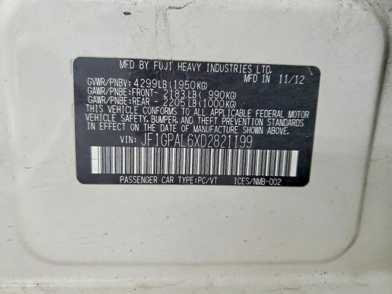 Продажа на аукционе авто 2013 Subaru Impreza, vin: JF1GPAL6XD2821199, номер лота: 61898596