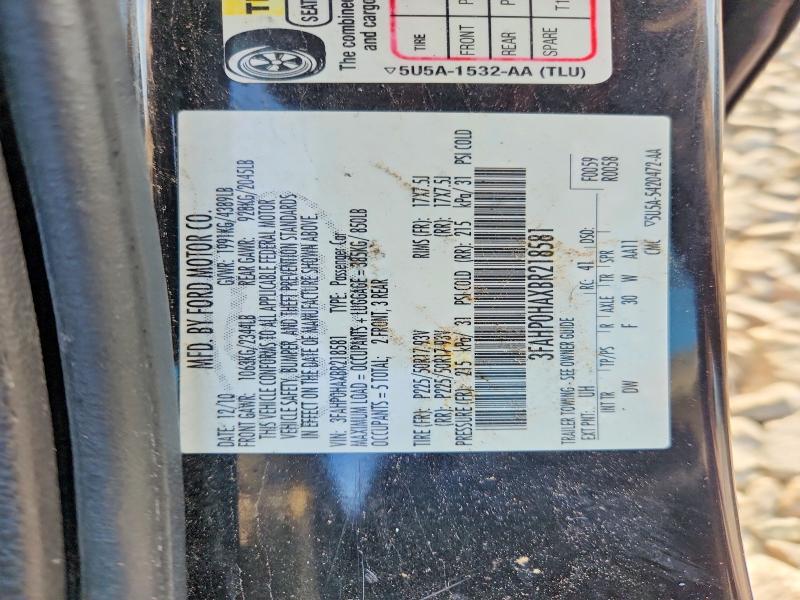 63219826 :رقم المزاد ، 3FAHP0HAXBR218581 vin ، 2011 Ford Fusion مزاد بيع