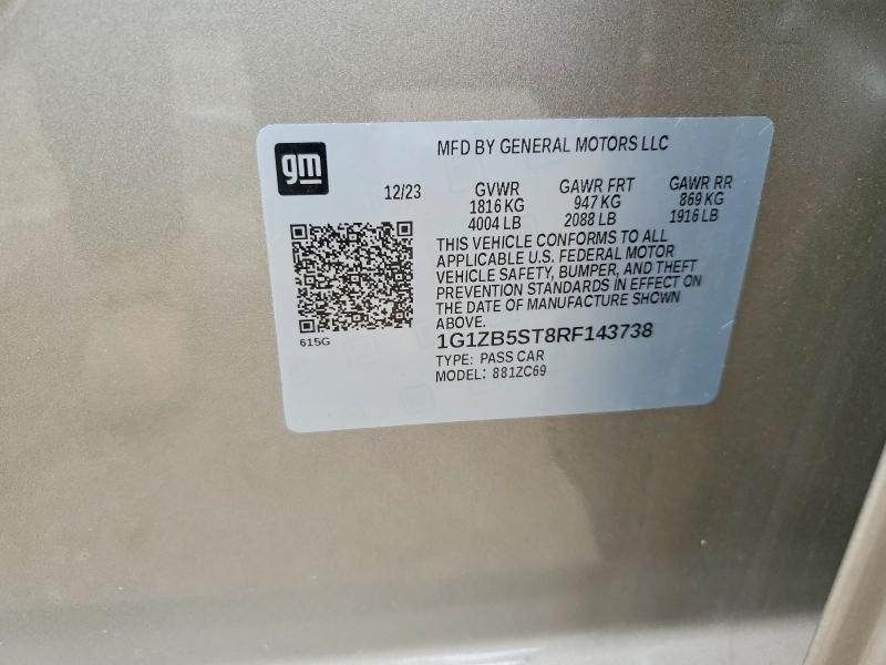 Продаж на аукціоні авто 2024 Chevrolet Malibu, vin: 1G1ZB5ST8RF143738, номер лоту: 59256386