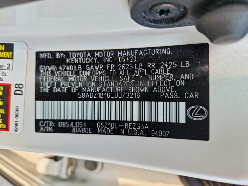 Продаж на аукціоні авто 2020 Lexus Es, vin: 58ADZ1B16LU073216, номер лоту: 61113866