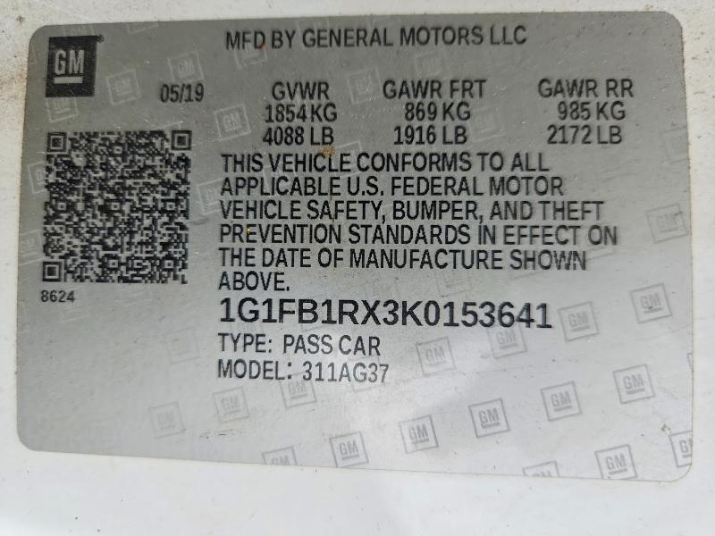 Aukcja sprzedaży 2019 Chevrolet Camaro, vin: 1G1FB1RX3K0153641, numer aukcji: 60051776