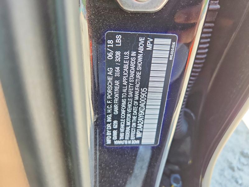 60698416 :رقم المزاد ، WP1AA2AY6KDA00905 vin ، 2019 Porsche Cayenne مزاد بيع