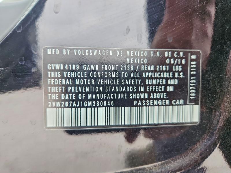 62137146 :رقم المزاد ، 3VW267AJ1GM380946 vin ، 2016 Volkswagen Jetta مزاد بيع