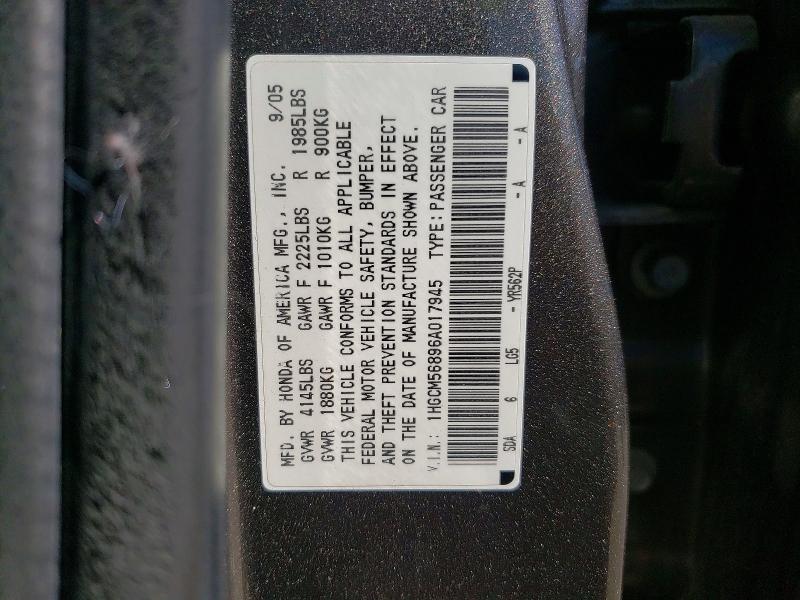 Aukcja sprzedaży 2006 Honda Accord, vin: 1HGCM56896A017945, numer aukcji: 62799646