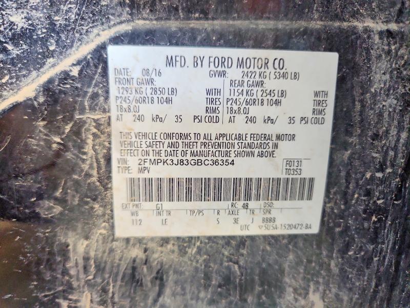 Продажа на аукционе авто 2016 Ford Edge, vin: 2FMPK3J83GBC36354, номер лота: 60809356