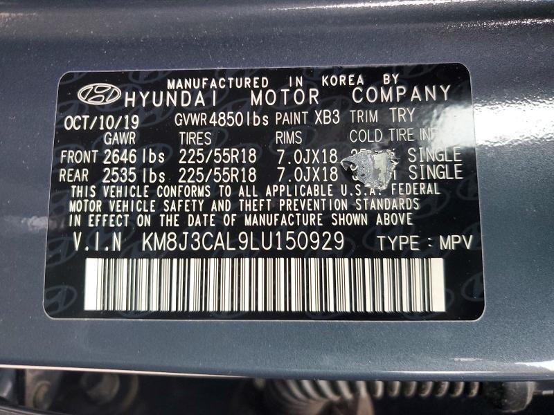 59293016 :رقم المزاد ، KM8J3CAL9LU150929 vin ، 2020 Hyundai Tucson مزاد بيع