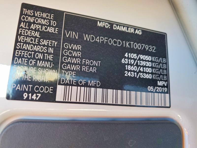 Aukcja sprzedaży 2019 Mercedes-benz Sprinter, vin: WD4PF0CD1KT007932, numer aukcji: 62725916