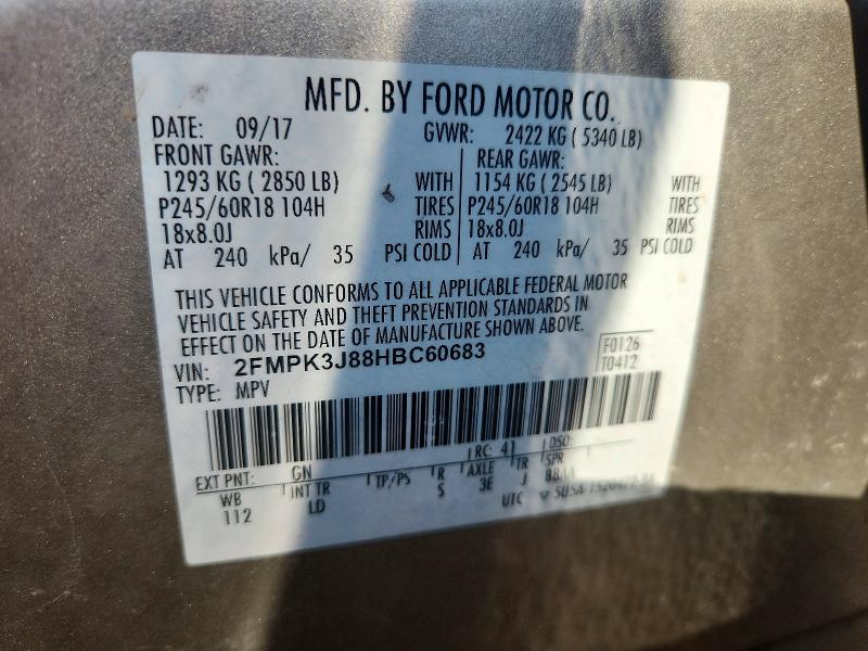 61527506 :رقم المزاد ، 2FMPK3J88HBC60683 vin ، 2017 Ford Edge مزاد بيع