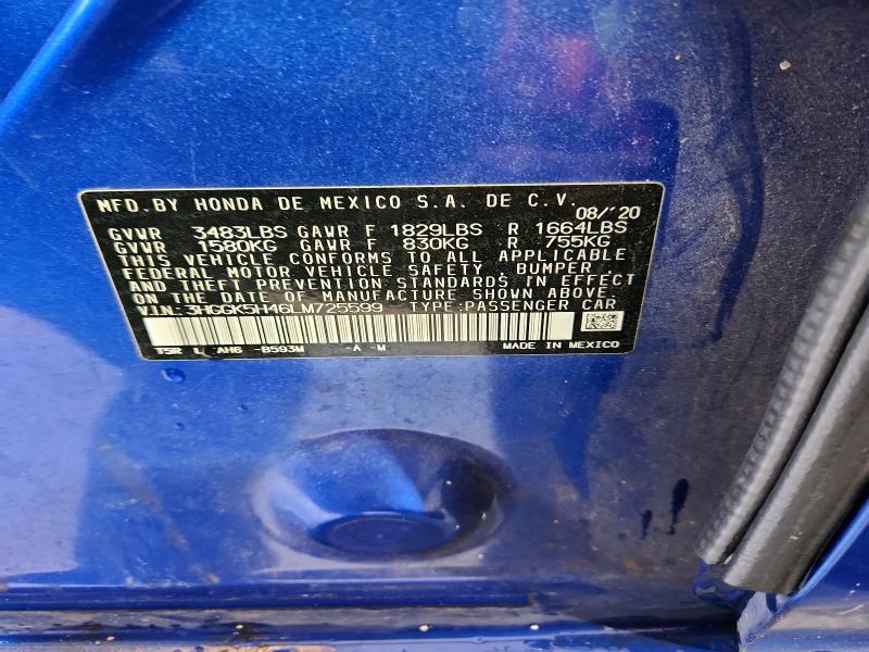 Продаж на аукціоні авто 2020 Honda Fit, vin: 3HGGK5H46LM725599, номер лоту: 60792596