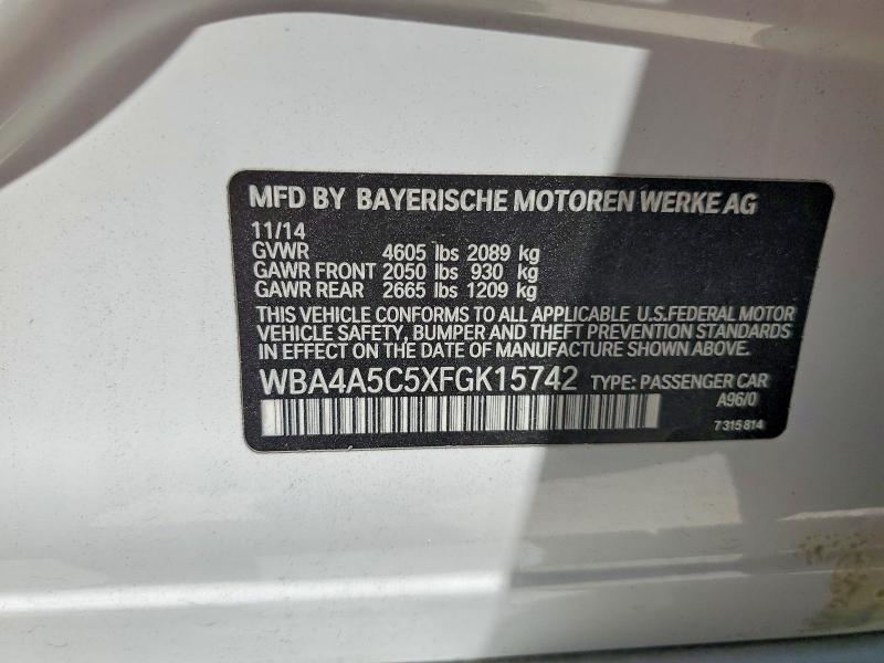 61938986 :رقم المزاد ، WBA4A5C5XFGK15742 vin ، 2015 Bmw 428 مزاد بيع