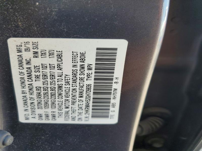 Продаж на аукціоні авто 2016 Honda Cr-v, vin: 2HKRM4H52GH709836, номер лоту: 59722856