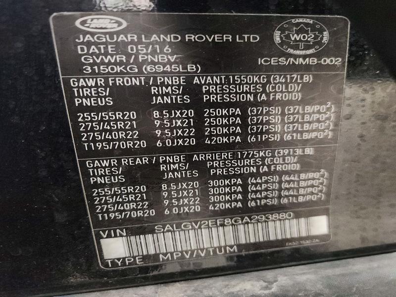 Продаж на аукціоні авто 2016 Land Rover Range Rover, vin: SALGV2EF8GA293880, номер лоту: 60641896