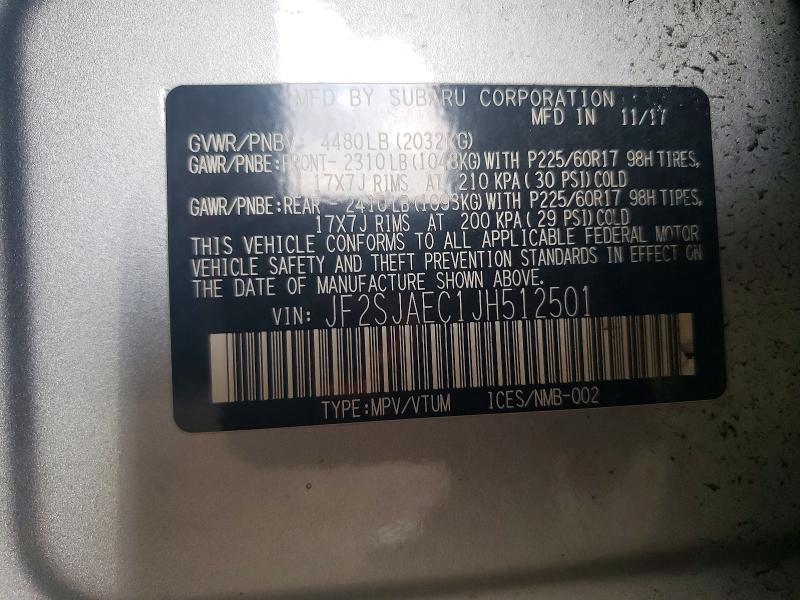 63119046 :رقم المزاد ، JF2SJAEC1JH512501 vin ، 2018 Subaru Forester مزاد بيع