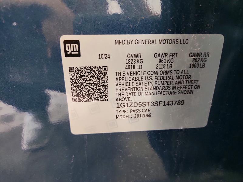 Aukcja sprzedaży 2025 Chevrolet Malibu, vin: 1G1ZD5ST3SF143789, numer aukcji: 62261886