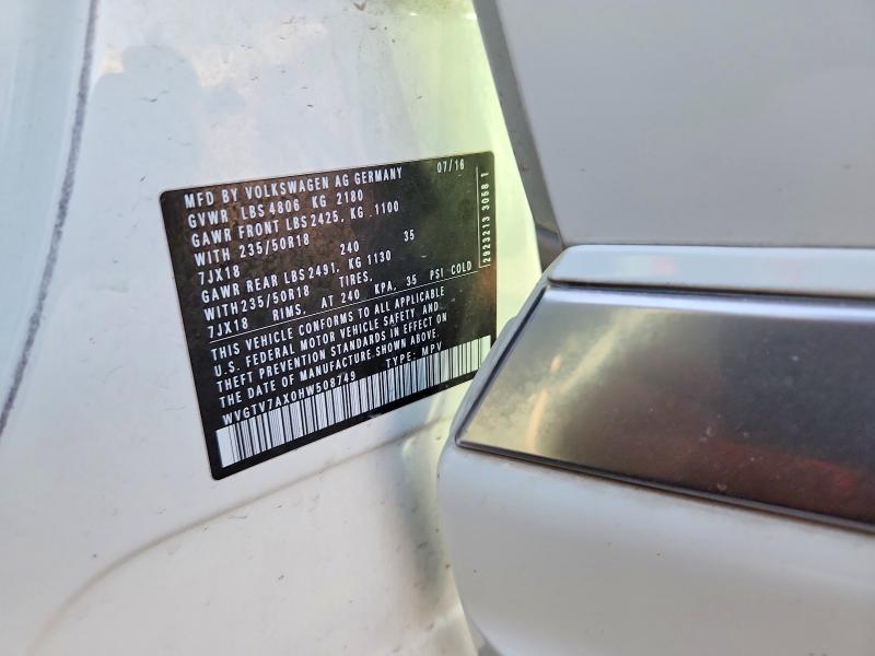 Продаж на аукціоні авто 2017 Volkswagen Tiguan, vin: WVGTV7AX0HW508749, номер лоту: 63309756