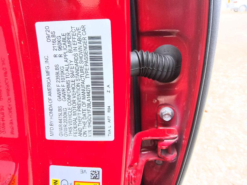 Aukcja sprzedaży 2020 Honda Accord, vin: 1HGCV1F39LA144278, numer aukcji: 61327176