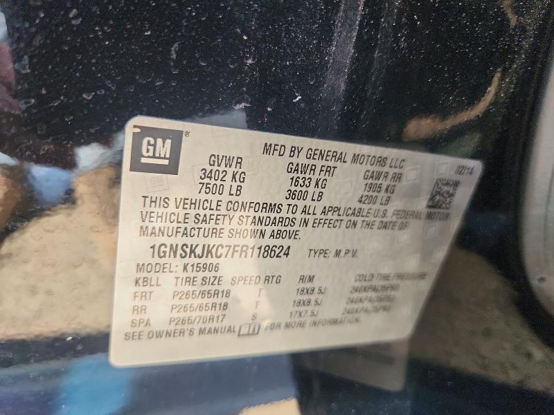62917976 :رقم المزاد ، 1GNSKJKC7FR118624 vin ، 2015 Chevrolet Suburban مزاد بيع