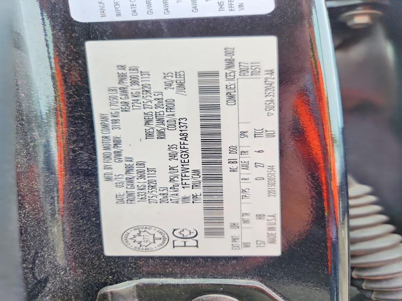 2015 Ford F150 მანქანა იყიდება აუქციონზე, vin: 1FTFW1EGXFFA81373, აუქციონის ნომერი: 61696086