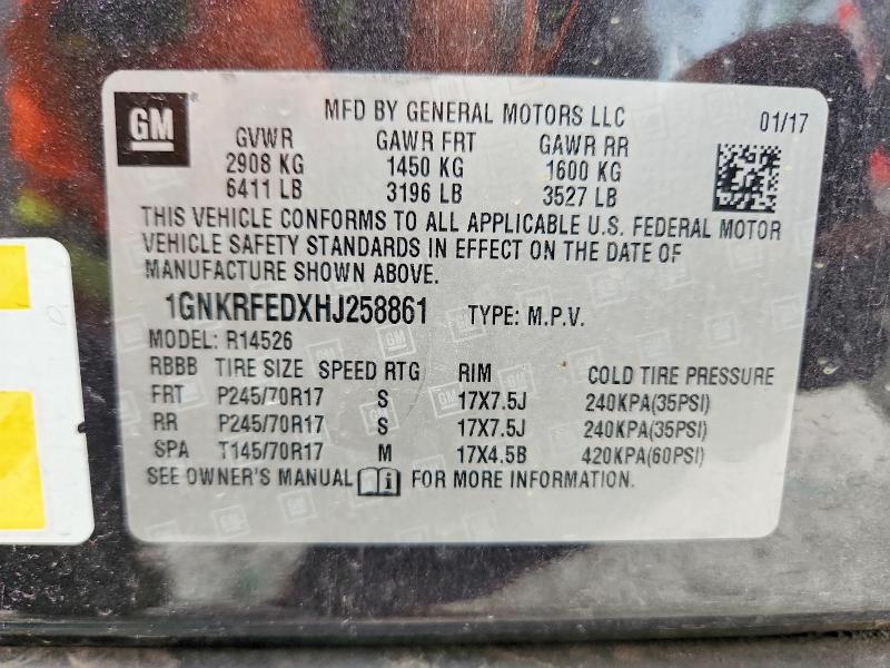 2017 Chevrolet Traverse მანქანა იყიდება აუქციონზე, vin: 1GNKRFEDXHJ258861, აუქციონის ნომერი: 59594326