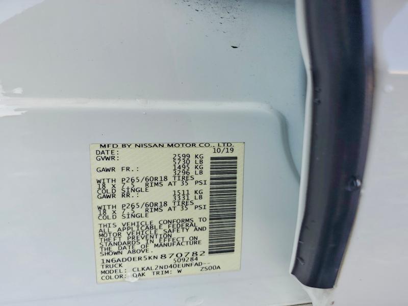 62960186 :رقم المزاد ، 1N6AD0ER5KN870782 vin ، 2019 Nissan Frontier مزاد بيع