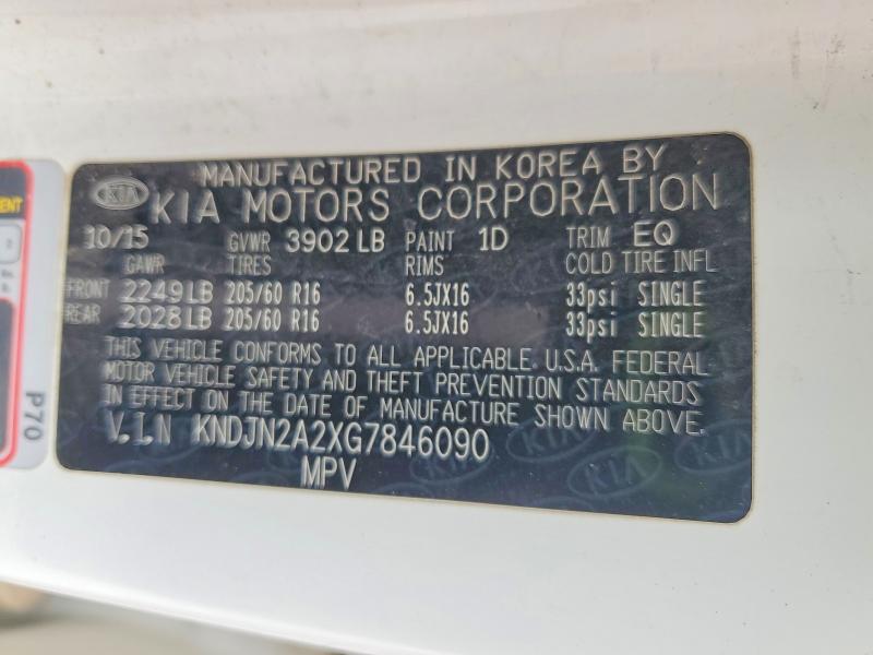 Aukcja sprzedaży 2016 Kia Soul, vin: KNDJN2A2XG7846090, numer aukcji: 60985416