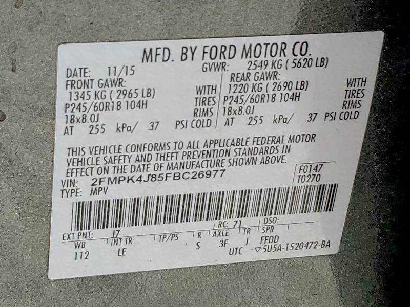 Aukcja sprzedaży 2015 Ford Edge, vin: 2FMPK4J85FBC26977, numer aukcji: 60530456