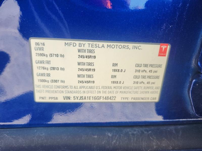 62659826 :رقم المزاد ، 5YJSA1E16GF148422 vin ، 2016 Tesla Model S مزاد بيع