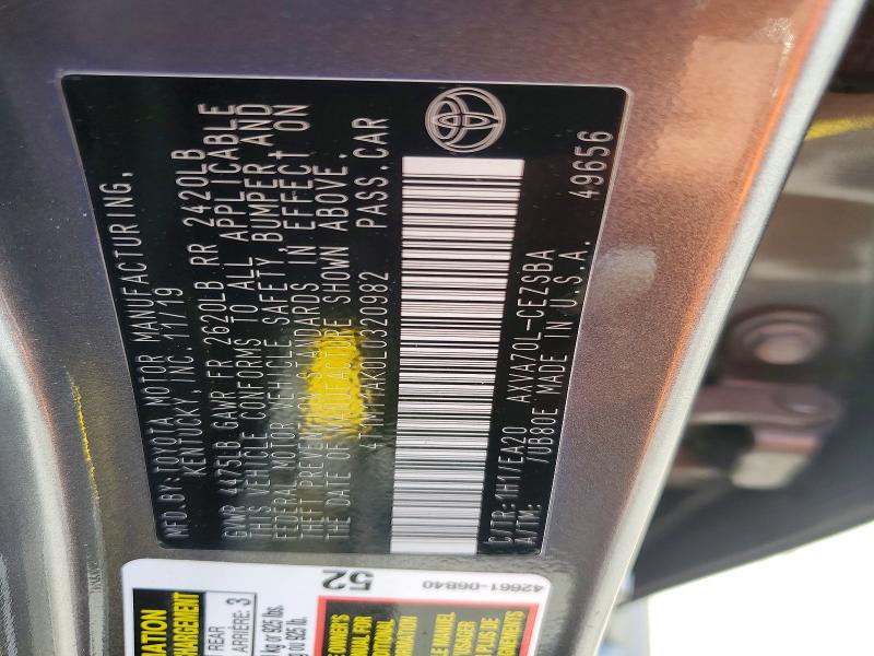 61164886 :رقم المزاد ، 4T1M11AK0LU320982 vin ، 2020 Toyota Camry مزاد بيع