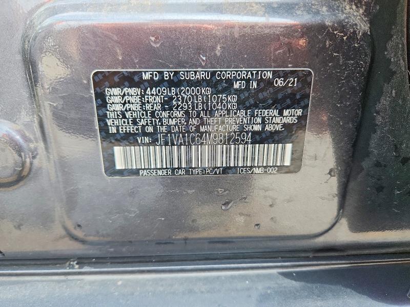 62908246 :رقم المزاد ، JF1VA1C64M9812594 vin ، 2021 Subaru Wrx مزاد بيع