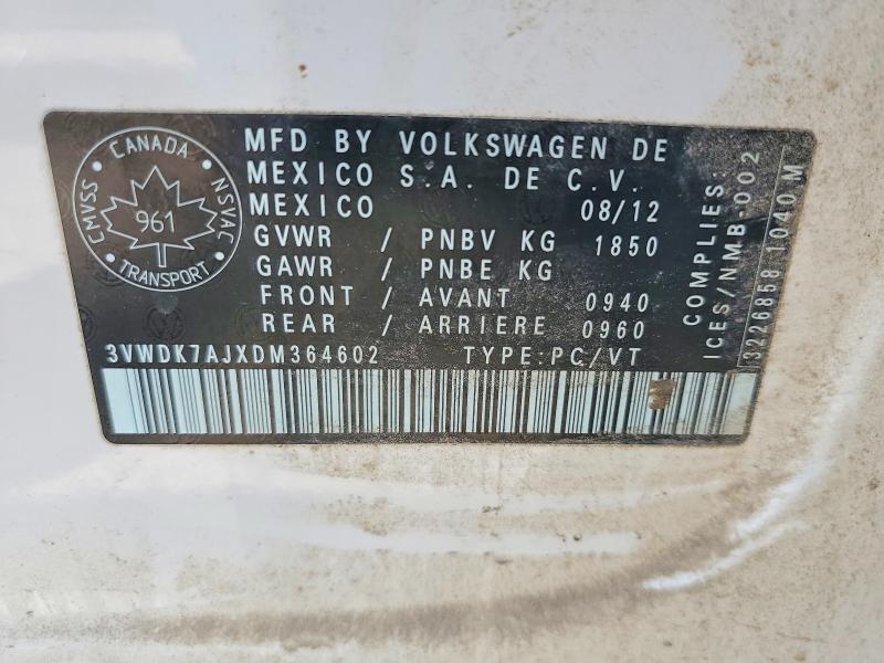 60781866 :رقم المزاد ، 3VWDK7AJXDM364602 vin ، 2013 Volkswagen Jetta مزاد بيع