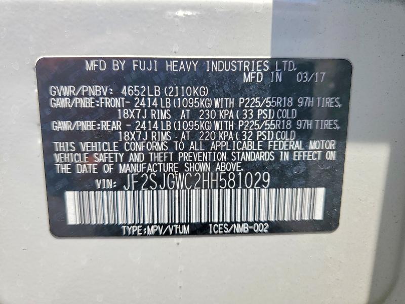 Продаж на аукціоні авто 2017 Subaru Forester, vin: JF2SJGWC2HH581029, номер лоту: 60431656