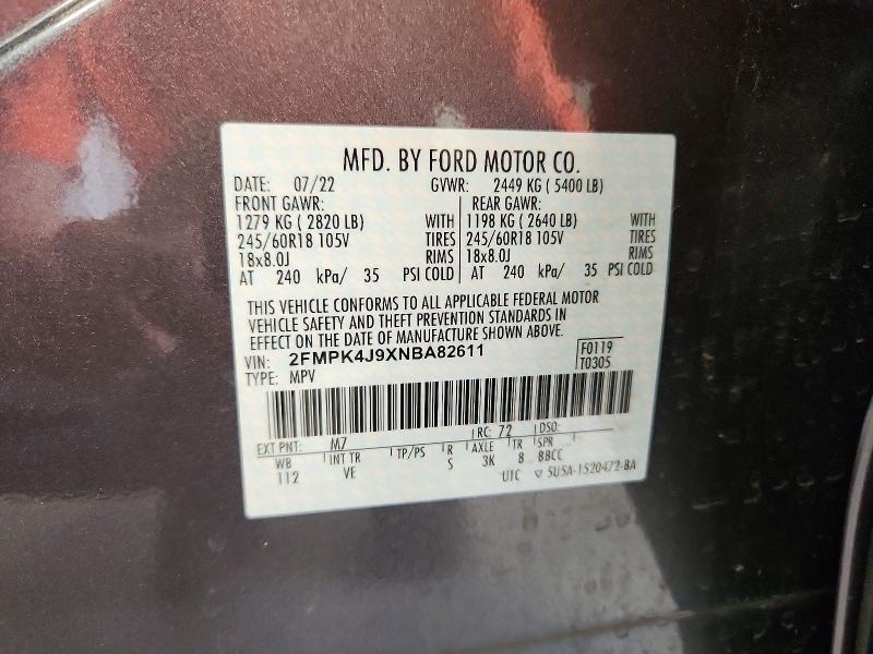 Продажа на аукционе авто 2022 Ford Edge, vin: 2FMPK4J9XNBA82611, номер лота: 59986176