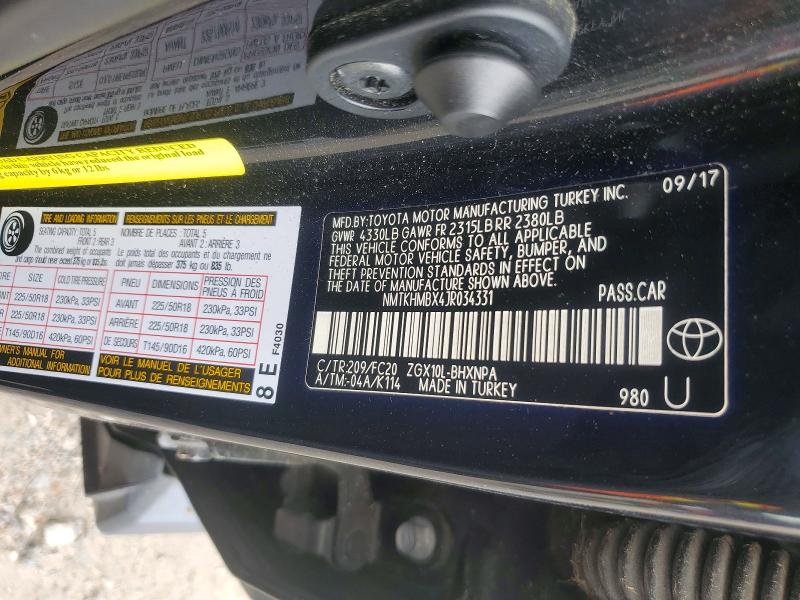 2018 Toyota C-hr მანქანა იყიდება აუქციონზე, vin: NMTKHMBX4JR034331, აუქციონის ნომერი: 61542276
