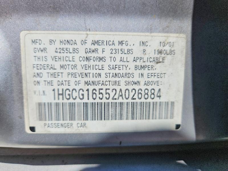 Продаж на аукціоні авто 2002 Honda Accord, vin: 1HGCG16552A026884, номер лоту: 63306266